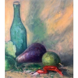 William Schultz, American Impressionist Fruits, Vegetables and Bottle Oil Painting For Sale