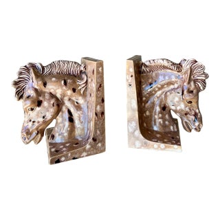 Late 20th-Century Horse Head Earthenware Artisan Crafted Bookends – A Pair For Sale