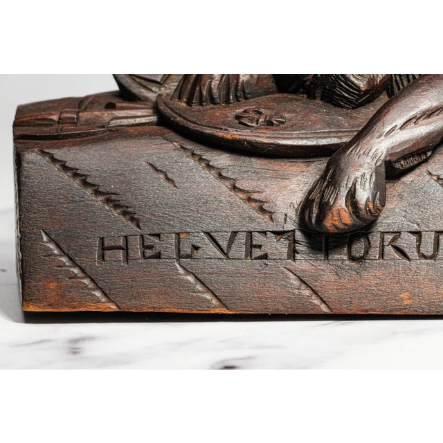 Large 19th Century Antique Lion of Lucerne Grand Tour Wood Sculpture Statue Hand Carved Swiss European Art Switzerland Home Decor For Sale - Image 9 of 17