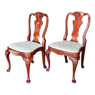 Vintage 20th Century Mahogany Queen Anne Side Chairs - Set of 2 For Sale