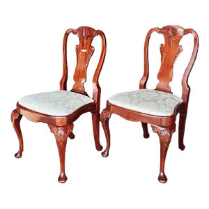 Vintage 20th Century Mahogany Queen Anne Side Chairs - Set of 2