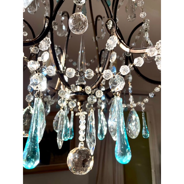 Large Louis XV Chandelier in Blue Murano Glass and White Crystal, 1950 For Sale - Image 13 of 17