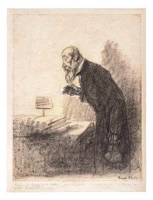 Ricardo Florés, Old Man, Pencil & Charcoal Drawing, 1900