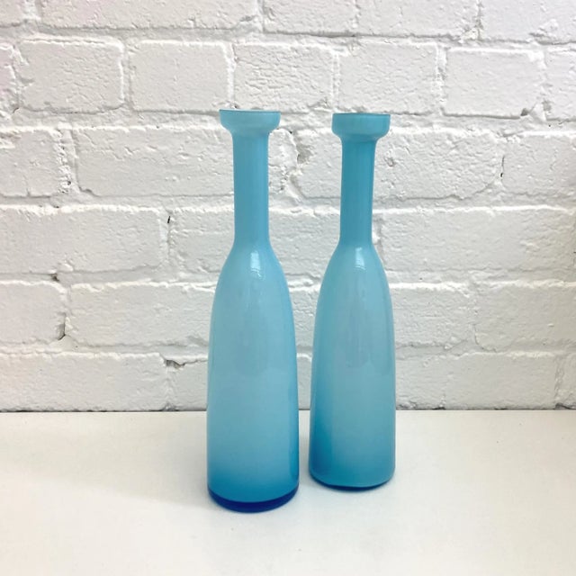 Mid-Century Modern 1960s Holmegaard Cased Glass Blue Carnaby Vases - Set of 2 For Sale - Image 3 of 6