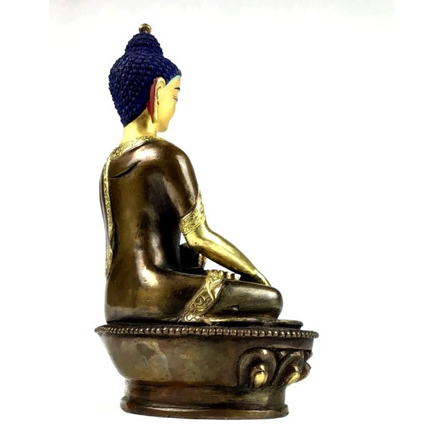 Figurative Shakyamuni Buddha Gold & Bronze Nepalese Figurine For Sale - Image 3 of 13