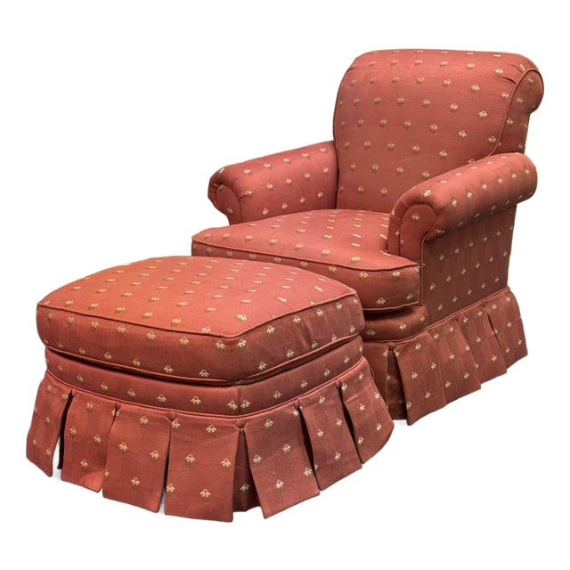 Recently Reupholstered Swivel Chair With Ottoman For Sale