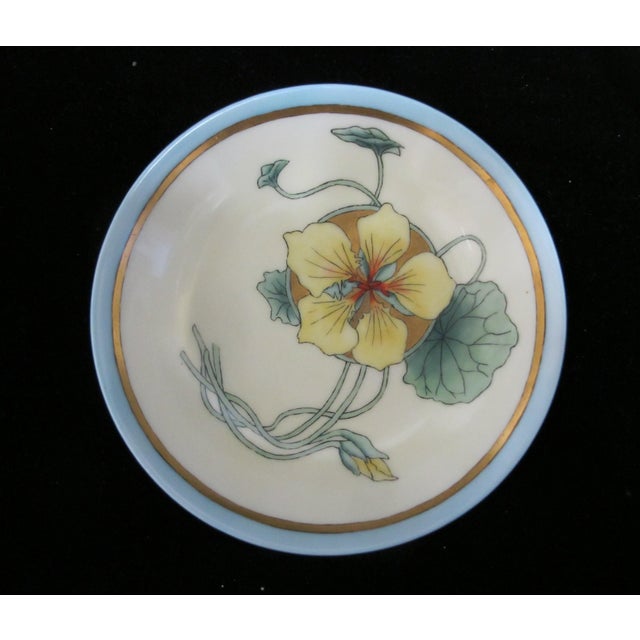 T&v Limoges France Art Nouveau Yellow & Gold Flower Small Bowl or Saucer Set For Sale - Image 9 of 9