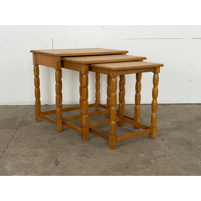 Brown Mid-Century Modern Oak Nesting Tables in the style of Henning Kjærnulf, Denmark, 1970s For Sale - Image 8 of 10