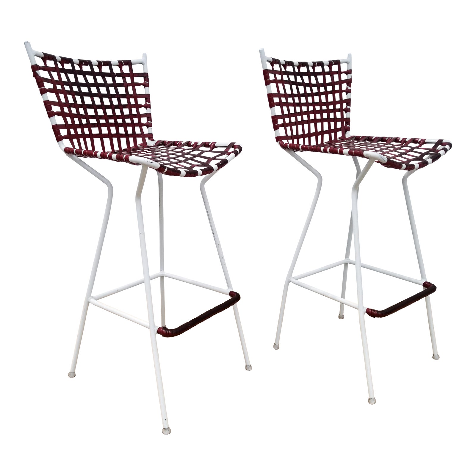 Vintage Italian Red Vinyl Strap Bar Stools a Pair Chairish