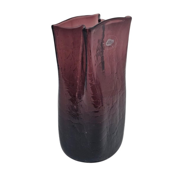 Mid-Century Modern Blenko Glass 8813 Don Shepherd Amethyst Paper Bag Vase Crackle 8.5" For Sale - Image 3 of 13