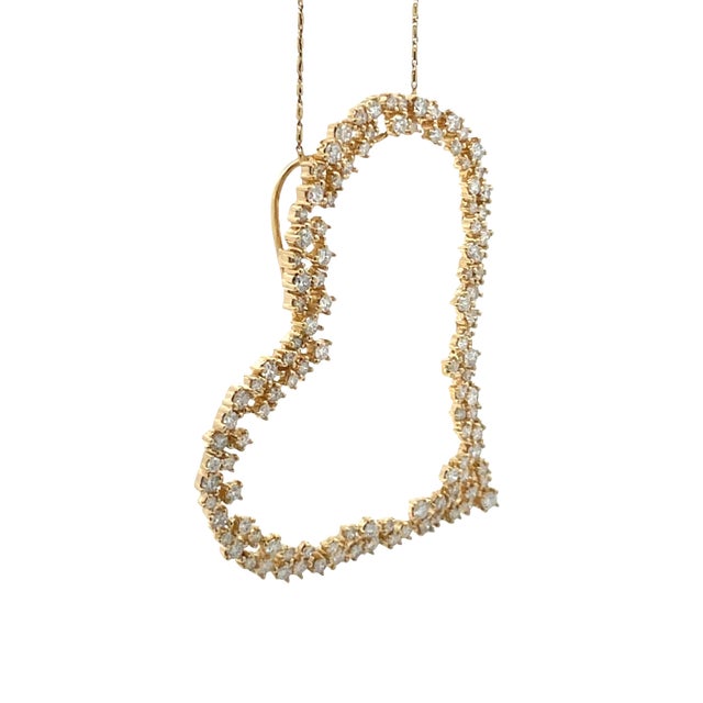 14k Yellow Gold 2.30 Carats Natural Diamond Heart Necklace For Sale - Image 9 of 13