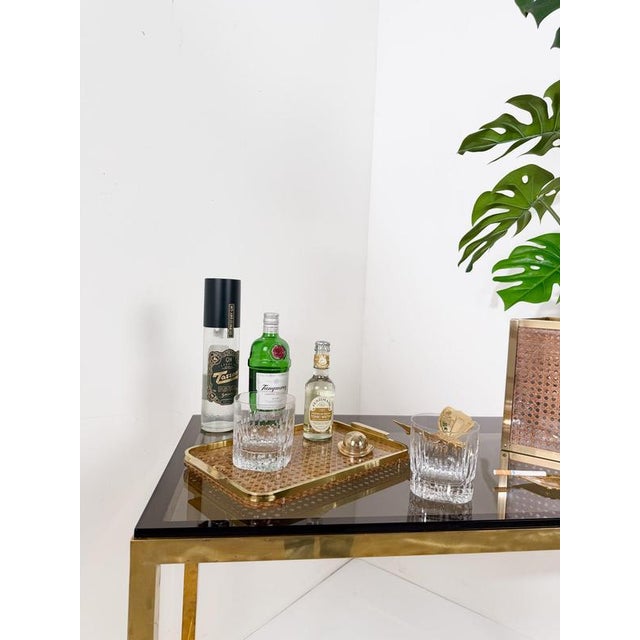 Mid-Century Modern Acrylic Glass, Brass and Cane Webbing Tray in the style of Christian Dior, 1970s For Sale - Image 3 of 18
