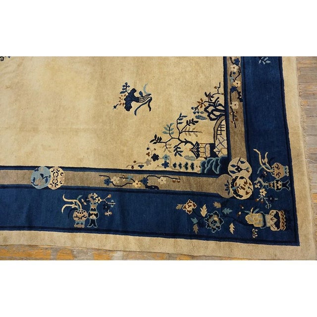 Knotted Wool Chinese Ivory Antique Room Size 1920s Rectangle - Peking Rug, Circa Date: 1920s. This exceptional piece...
