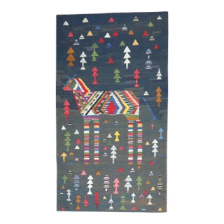 Late 20th Century Zabihi Collection Persian Horse Pictorial Wall Kilim - 4'3" x 7'2" For Sale