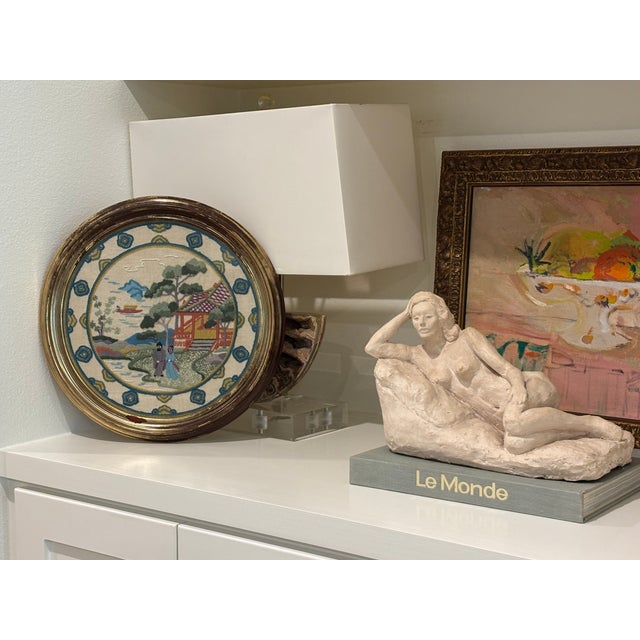 Vintage Elsa Williams "Chinese Plate" Chinoiserie Crewel Embroidery in Giltwood Frame For Sale - Image 14 of 16
