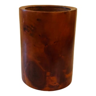 1970s Burlwood Cup Pen Holder Desk Accessory For Sale