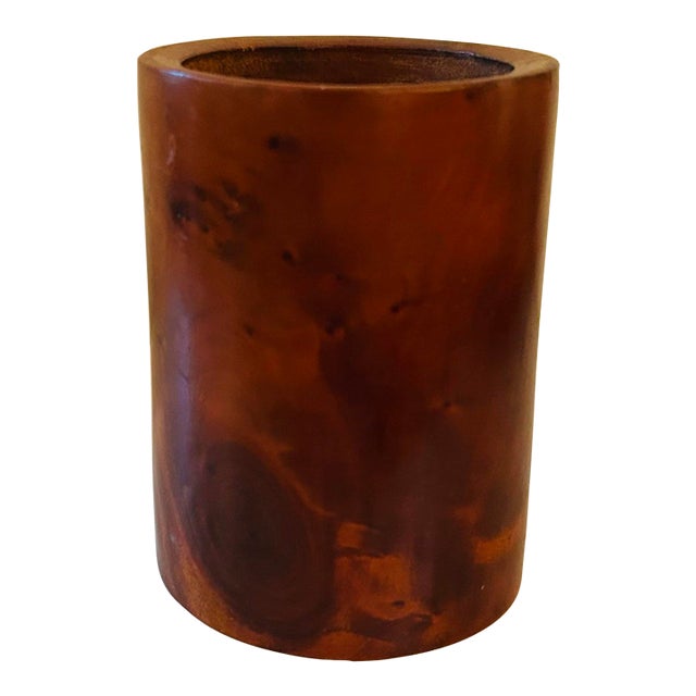 1970s Burlwood Cup Pen Holder Desk Accessory For Sale