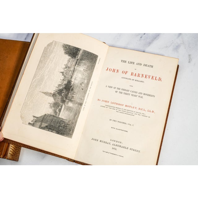 Animal Skin Nice 2 Volume the Life and Death of John Barneveld Advocate of Holland John Motely Full Leather Ornate Antique Books Home Office Decor For Sale - Image 7 of 9