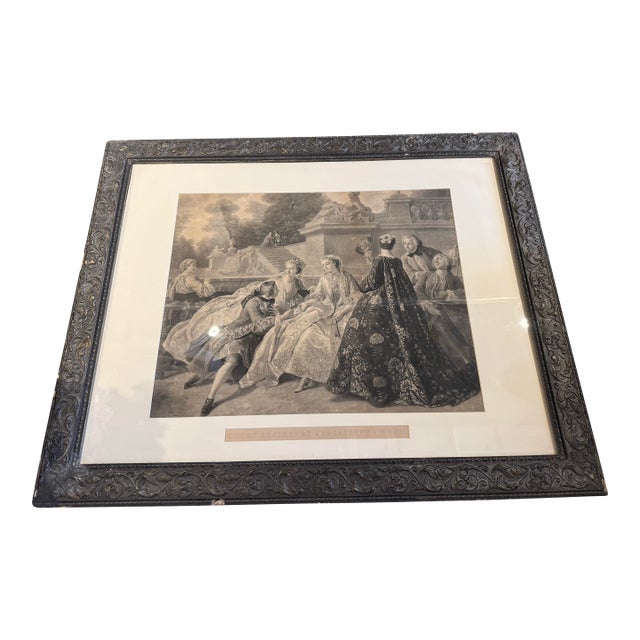 Antique 19th Century Engraving “The Declaration of Love” After Jean François De Troy, C. 1890, Large Framed Romantic Scene [Mc] For Sale