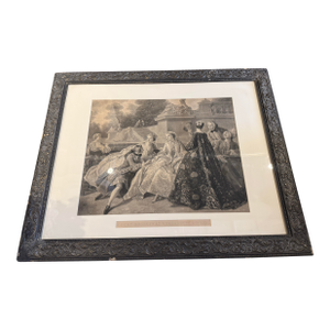 Antique 19th Century Engraving “The Declaration of Love” After Jean François De Troy, C. 1890, Large Framed Romantic Scene [Mc]