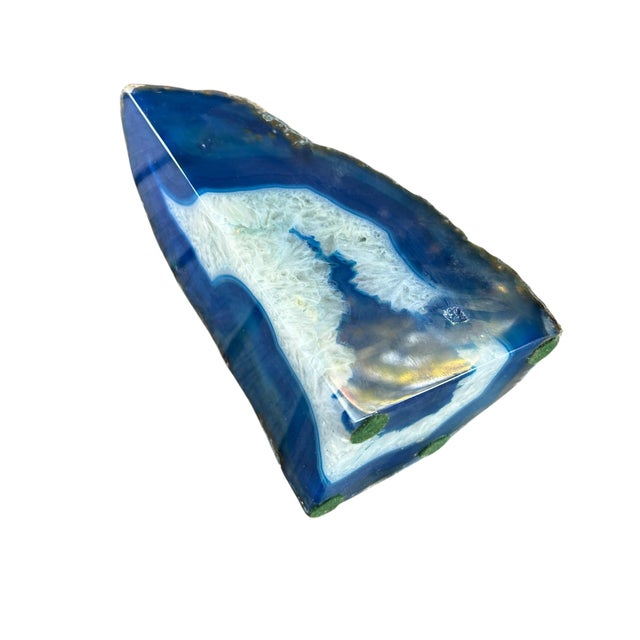 Stunning vintage blue agate geode polished stone bookends. Stunning addition to your library or office space. They measure...