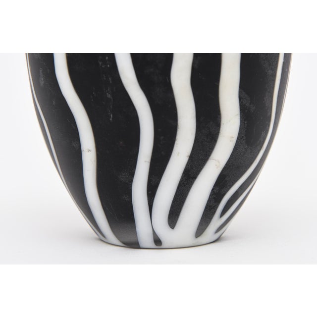 Glass 1980's Murano Salviati Optical Glass Object Sculpture, Black and White Striped, Italy For Sale - Image 7 of 9