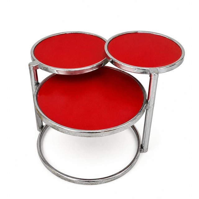 Red Coffee Table with Glass Tops and Chromed Steel Frame, 1970s For Sale - Image 4 of 11
