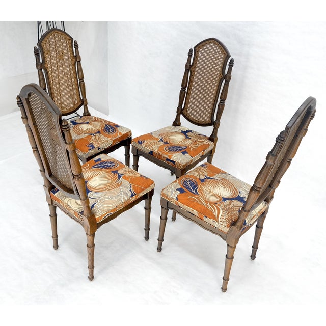 Set of 4 Bright floral Upholstery Cane Backs Turned Oak Legs Dining Chairs MINT! For Sale - Image 10 of 15