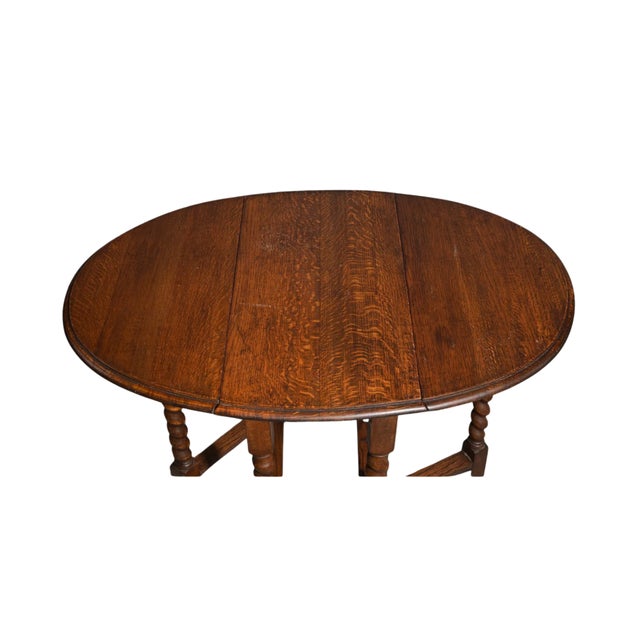 1920s Antique British Oak Barley-Twist Drop-Leaf Gateleg Table For Sale - Image 5 of 5