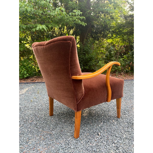 1940s Danish Modern Fritz Hansen Style Lounge Chair in Cinnamon Mohair For Sale - Image 10 of 17
