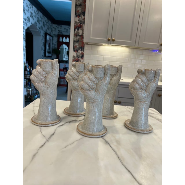 Gray Sculpted Hand Mold Contemporary Candle Stick, Taper Holder For Sale In Los Angeles - Image 6 of 9