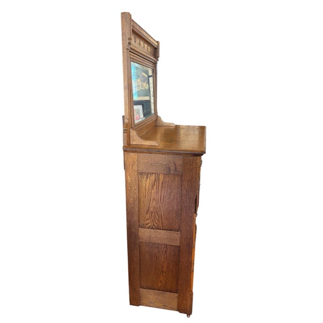 Victorian Early 1900s Oak Chest of Drawers, Highboy, Dresser With Mirror For Sale - Image 4 of 9