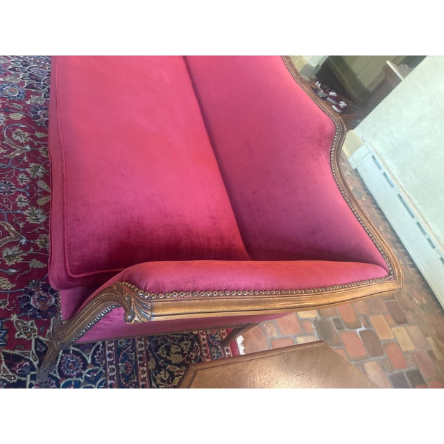 Vintage Red Velvet Sofa For Sale In Chicago - Image 6 of 18