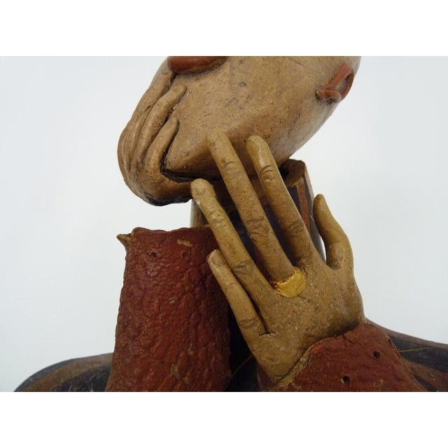 Art Deco Commedia Dell'Arte Bust in Polychrome Terracotta For Sale - Image 3 of 11