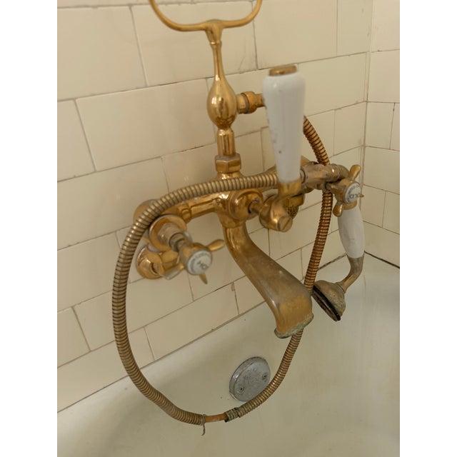 Czech & Speake London Brass Wall-Mount Tub & Shower Faucet Set With Hand Shower For Sale In New York - Image 6 of 6