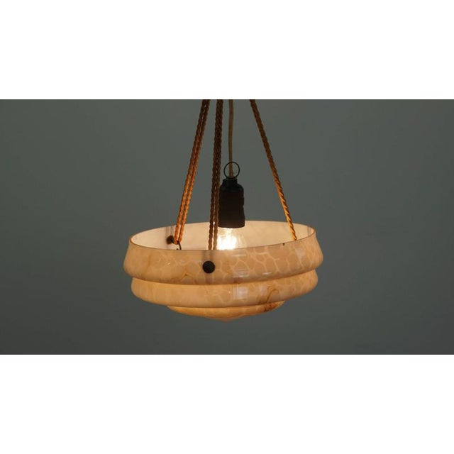 Vintage Art Deco Hanging Lamp in Soft Pink Marbled Glass For Sale - Image 3 of 7