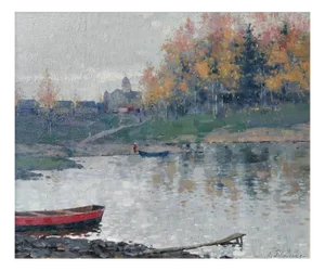 Oto Plader, Autumn at the Lake, Oil on Plywood, 1930s