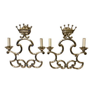 Valenti, Spain - Royal Crown Forged Metal, “Chromed” Coronet Wall Sconces - A Pair, Est. 1970’s
