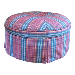 1990s Vintage Upholstered Round Ottoman For Sale