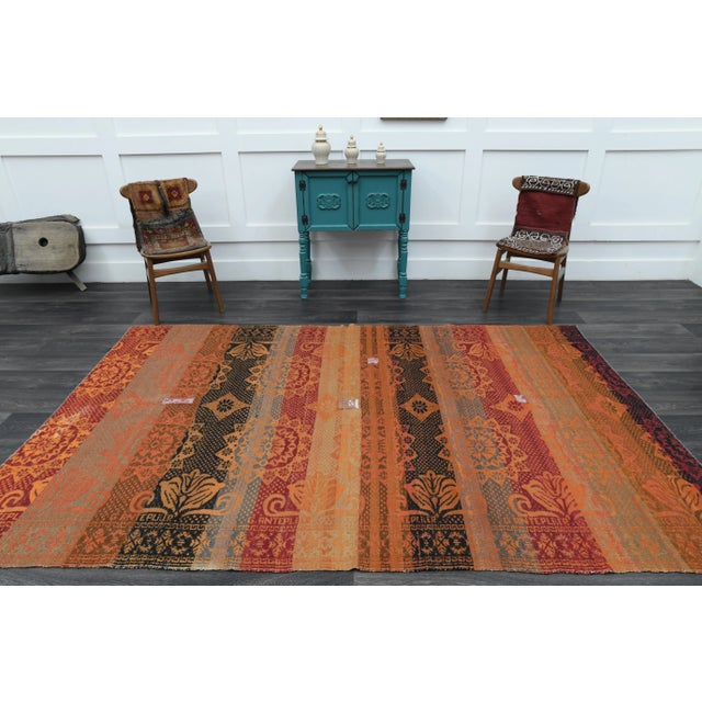 Abstract 1970s Vintage Turkish Oushak Handmade Wool Cotton Orange Area Rug For Sale - Image 3 of 11