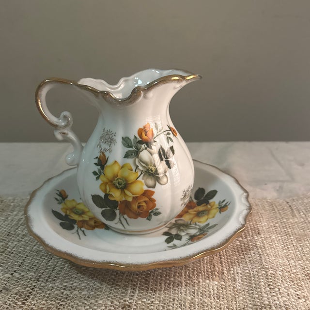 Ceramic Pitcher -- Vintage Floral Water Pitcher and Basin For Sale - Image 7 of 7