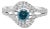 14K White Gold 1-1/3 Cttw White & Blue Diamond Interweaving Double Halo Cocktail Statement Ring - Size 7-1/4 For Sale
