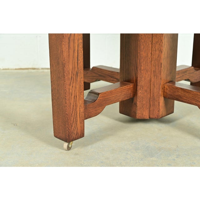 Stickley Brothers Style Antique Mission Oak Arts & Crafts Extension Dining Table, Newly Refinished For Sale In South Bend - Image 6 of 13