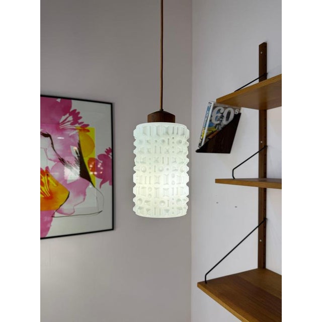 Pendant Lamp in Structured Glass and Teak, Denmark For Sale - Image 11 of 11