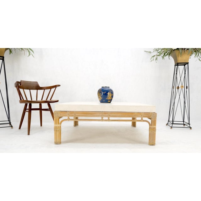 Bamboo Base Square White Lime Stone Top Mid-Century Modern Coffee Table For Sale - Image 6 of 9
