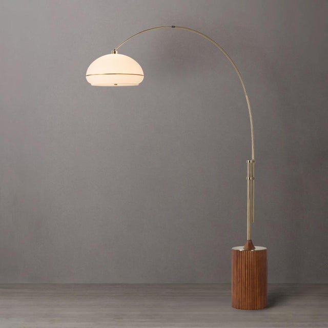 Mid-Century Modern 1980s Morelli Nova of California Brass Floor Lamp, 92-Inch Mid Century Modern, Dark Walnut, White Lucite Shade For Sale - Image 3 of 4