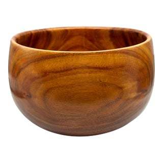 Vintage Hawaiian Koa Wood Calabash Bowl Attributed to Larry DeLuz Signed Brantley Center For Sale