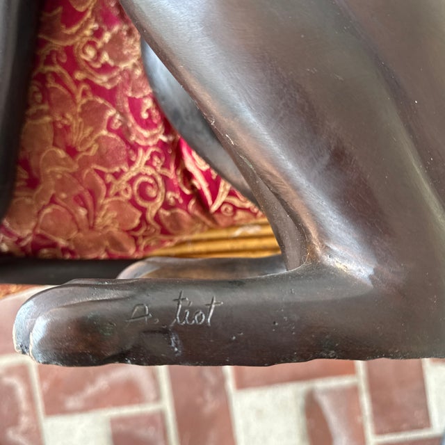 1970s Pair of Bronze Egyptian Bastet Cat Sculptures by A.Tiot For Sale - Image 10 of 10