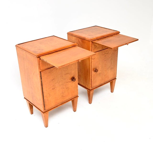 1950s Vintage Swedish Satin Birch Bedside Cabinets, 1950s, Set of 2 For Sale - Image 5 of 14