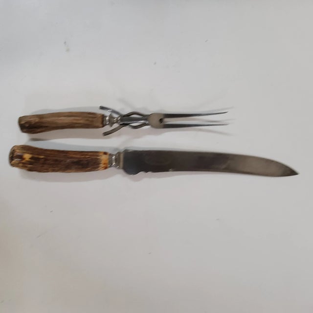 English Early 1900s Coventry Cutlery Co Antler Carving Set- 2 Pieces For Sale - Image 3 of 4